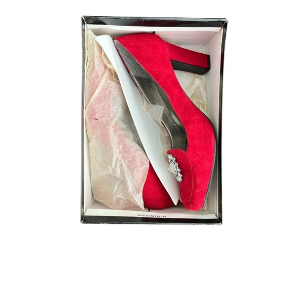 Women’s red suede heels closed toe w jewelry on the toe. By Newport News Size 11 - Picture 4 of 4